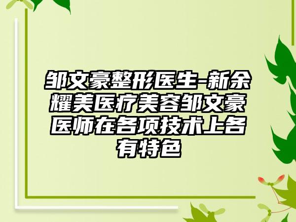 邹文豪整形医生-新余耀美医疗美容邹文豪医师在各项技术上各有特色