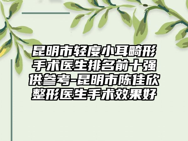 昆明市轻度小耳畸形手术医生排名前十强供参考-昆明市陈佳欣整形医生手术效果好