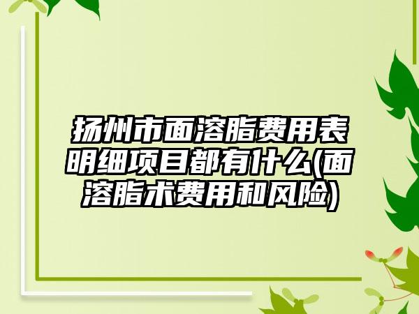 扬州市面溶脂费用表明细项目都有什么(面溶脂术费用和风险)