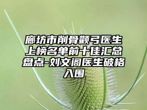 廊坊市削骨颧弓医生上榜名单前十佳汇总盘点-刘文阁医生破格入围